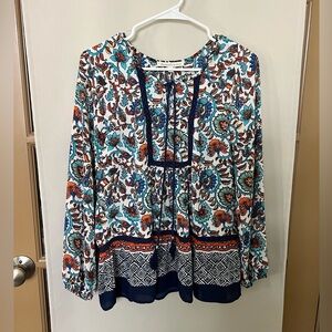Daniel Rainn Womens Small Floral Tassle Long Sleeve Blouse‎